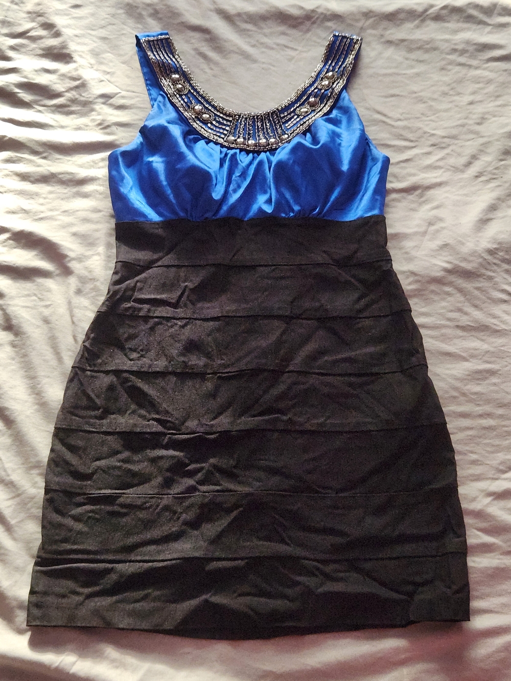 Trixxi Royal Blue & Black Jeweled Neckline Mini Dress